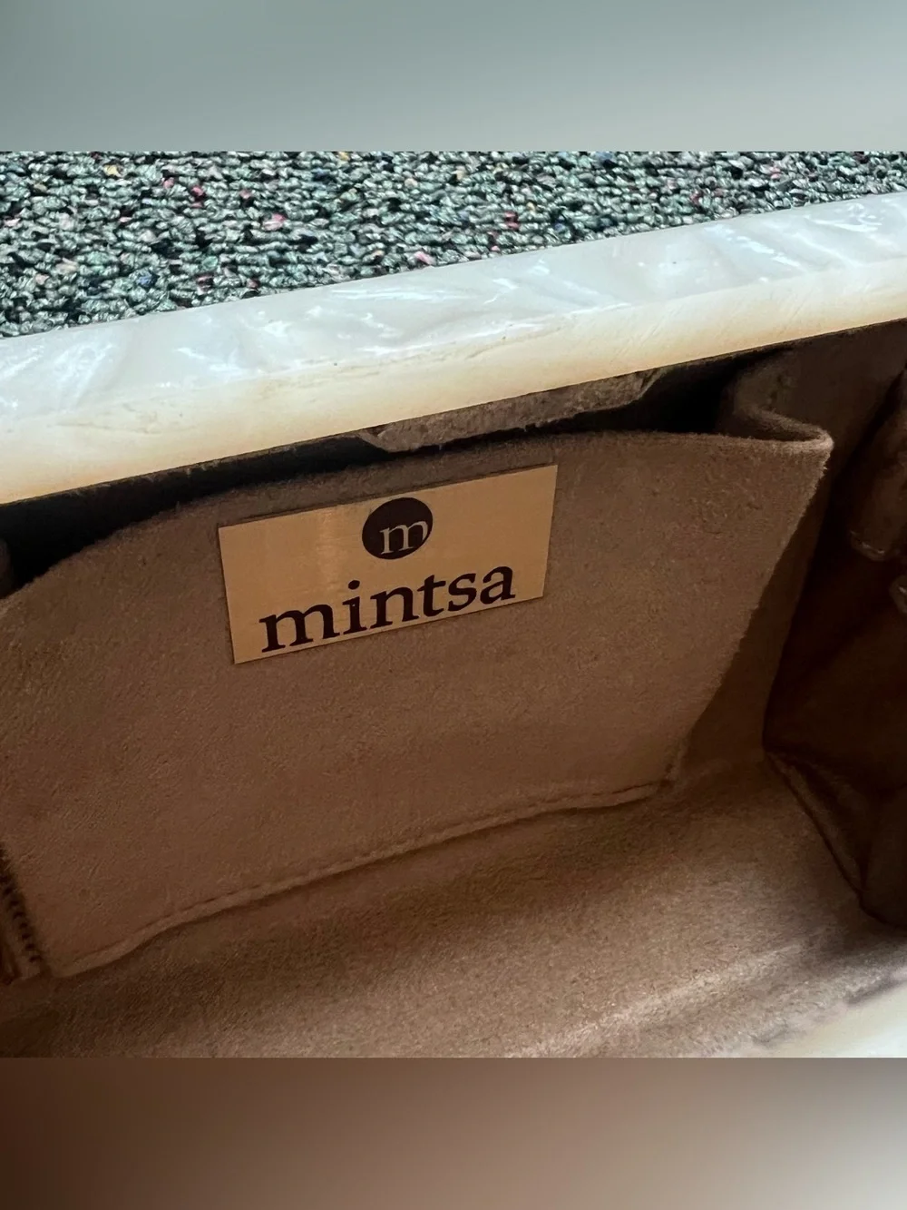 MINTSA Gold Foil & White Marble Resin Acrylic Clutch Evening Minimal Small Bag
